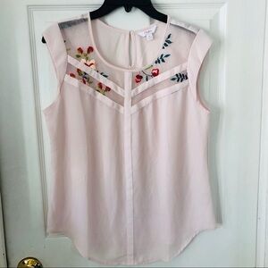 NWOT candies blush pink sheer mesh floral embroidered blouse Size medium